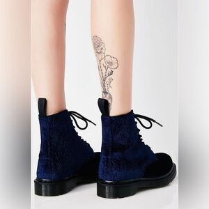 Wanted Navy Velvet Combat Boots